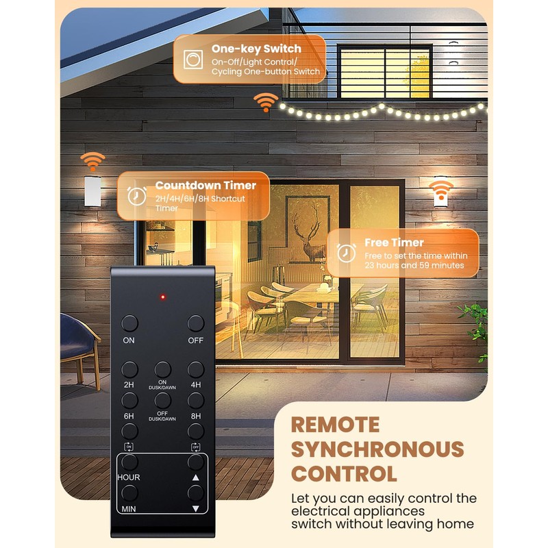 Outdoor Remote Control Outlet, ELECTOP Outdoor Timer with Countdown &