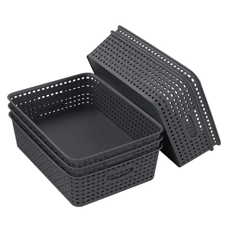 Easymanie A4 Paper Plastic Storage Basket Tray, 5 Packs, Grey