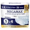 NorthShore MegaMax Adult Overnight Diapers, 12-Hour Tab-Style, Small, 4 Count