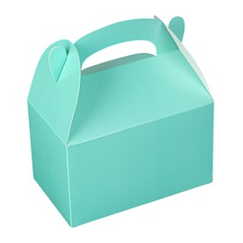 Restaurantware Bio Tek 6 x 3.5 x 3.5 Inch Gable Boxes For Party Favors, 25 Attractive Gift Boxes - Built-In Handle, Disposable, Turquoise Paper Barn Boxes, For Parties