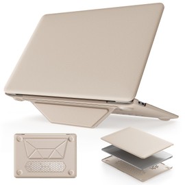 HXCASEAC Case Compatible with MacBook Air 13 inch Case 2020 2018 with Foldable Stand, Anti-Scratching Protective Hard Shell Cover for A2337, A2179, A1932 PU Leather, Cream