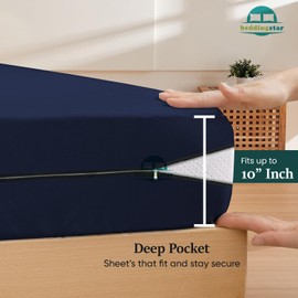 Zipper Fitted Sheet King Size 10 Inch Deep Pocket Bottom Sheet 100% Egyptian Cotton 600 Thread Count Hotel Quality Zipper Mattress Cover 1 Fitted Sheet Only King 78 x 80 Inch Navy Blue