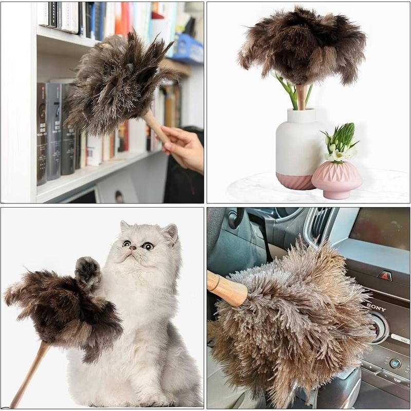 2count Ostrich Feather Duster 16 Inch Fluffy Natural with Wood