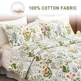 Lady Ann 100% Cotton Floral Quilt Sets Queen - Yellow Flowers & Leaves Pattern Plant Botanical Printed Quilted Bedding, 3 Pcs Lightweight Extra Soft Queen Bedspread Coverlet Set for All Season
