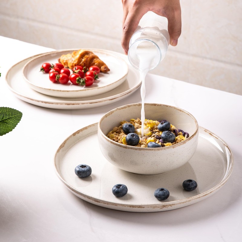 AmorArc Ceramic Dinnerware Sets, Wavy Rim Stoneware Plates and Bowls