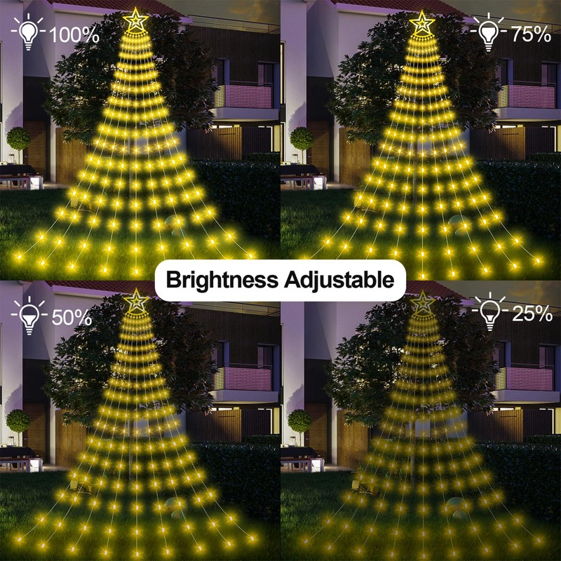 Christmas Solar Decorations Star Lights Outdoor, 11.48ft 350LED Waterfall Tree