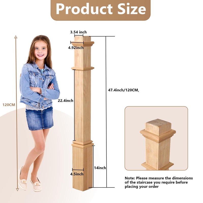 1 Pcs 48 Inch Red Oak Newel Post for Staircase