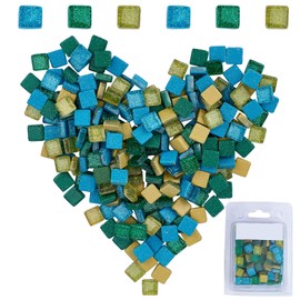 GORGECRAFT 220 Pieces Mosaic Tiles Glass Glitter Mosaic Square Shape Stained Glass Pieces for DIY Crafts Kitchen Shower (Blue-Green Mix, 10 X 10mm)
