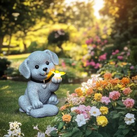 Solar-Powered Dog Garden Statue – Weather-Resistant Resin Outdoor Sculpture with LED Light | Decorative Yard Art for Lawn, Patio & Garden Ornaments