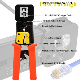 LEATBUY-TECH LEATBUY Network Tool Kit Set, Cable Tester Repair Tools Wire Stripping Cutter, Coax Crimper Plug Crimping, Punch Down RJ11 RJ45 Cat5 Cat6 Wire Data Detector Stripper (Yellow), DRED-63S