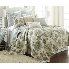 Levtex Palladium Grey King Cotton Quilt Set Cream, Grey, Green/Blue