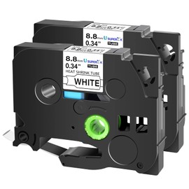 USUPERINK 2PK Compatible for Brother P-Touch HSe-221 HSe221 HS-221 HS221 Black on White 8.8mm 0.34'' Heat Shrink Tubing for Wire Cable for PT-D400 PT-D400AD D450 D600 D600VP Label Maker Tape