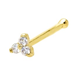 3-Stone 0.015ctw Moissanite Nose Stud - 22G Solid 14Kt Gold Nose Screw/L-Shape/Nose Bone Stud Nose Ring - April Birthstone Nose Stud, Metal, moissanite