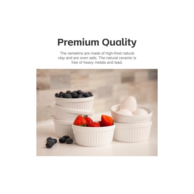 Nuwave Ceramic Ramekins 8 oz, Set of 6, Elegant Classic
