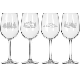 MIP Set of 4 Wine Glass for Red or White Wine Gift Outdoors Forest Collection (16 oz Tall Stemmed)