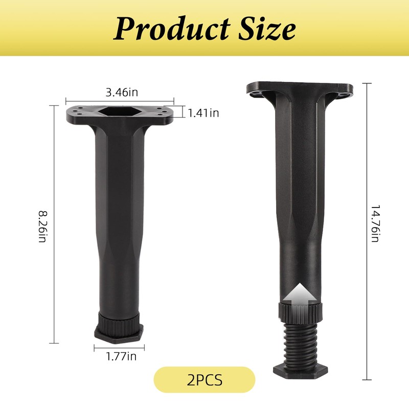 FINEPOTY Bed Legs, 2 PCS Adjustable Height Center Support Leg