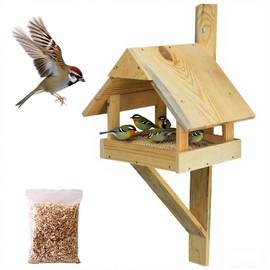 Weather-Resistant Wood Bird Feeder House: Large Open Platform to Shelter & Feed Wild Birds in Your Backyard