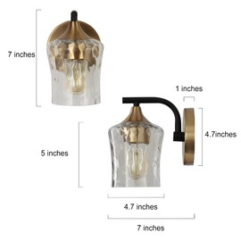 ZEVNI Modern 1-Light Wall Sconces, Black and Gold Sconces Wall Lighting, Bathroom Vanity Lights with Hammer Glass Shade