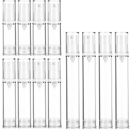 HJZHII 12pcs Airless Travel Pump Bottle, Mini Spray Bottle Refillable Clear Travel Pump Bottles Plastic Press Lotion Travels Container for Lotion Foundation Perfume DIY Creams(5ml 10ml 15ml)