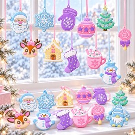 Lunmon - 24 adornos de Navidad en colores pastel de PVC para árbol de