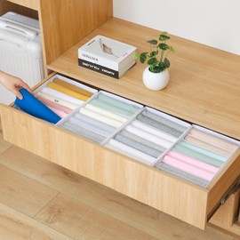 Qozary 4 Pack Drawer Organizers for Clothing, 8 Grids Foldable Closet Organizers and Storage Bins for Bedroom, Dresser Organizer Boxes for Thin T-shirts, Tank Tops, Camisoles, Tights, Leggings