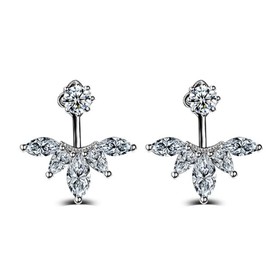 IzuBizu London 925 Sterling Silver Studs White Cubic Zirconia Diamonds Flower Petal Earrings Anniversary Wedding Christmas Jewellery