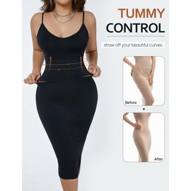 BampooPanPa Shapewear Slip for Under Dresses, Full Slip Dress for Women, Tummy Control Seamless Body Shaper (Small, Black)