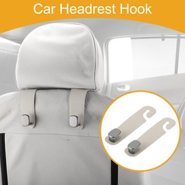 Partuto 2 Pcs Universal Car Seat Headrest Hook for Most Car, SUV, Truck Car Seat Back Organizer Hooks Sturdy Faux Leather Metal Beige White 6.93"x1.77"