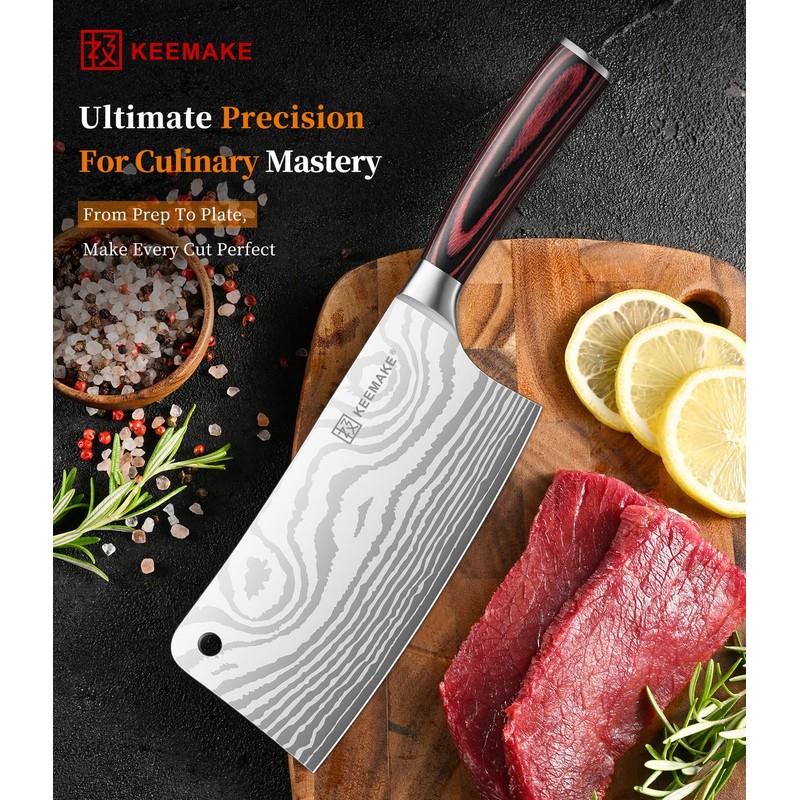 KEEMAKE Meat Cleaver Knife 7-Inch Razor Sharp High Carbon Steel