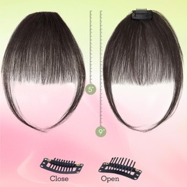 TESS 100% Real Human Hair Clip in Fringe Hairpiece Fashion Air Bangs Extensions for Women UK Daily Wear #01 Jet Black