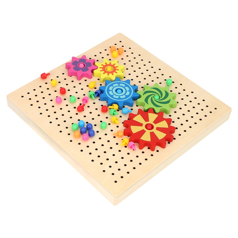 Wooden Peg Board Game DIY Mushroom Nails Jigsaw Puzzle Preschool