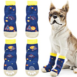 Udebohe Dog Socks for Small Medium Large Dogs (4 PCs), Soft Breathable Cute Anti-Slip Dog Paw Protector, High-Stretch Knitted Pet Socks, Traction Control for Indoor Hardwood Floor Wear