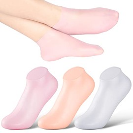 SATINIOR Calcetines de silicona, 3 pares de calcetines de aloe, hidratantes de silicona antideslizantes para mujeres y hombres, piel seca agrietada (XL) rosa, beige y blanco, X-large