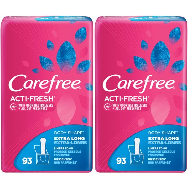 Carefree Body Shape Extra Long Unscented, 93 Count (Pack of 2)