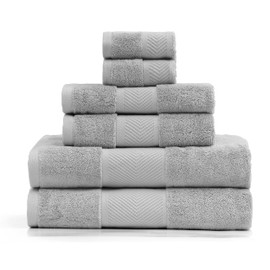 Simple&Opulence Premium 100% Cotton Towel Set 6 Piece，Soft Absorbent Towels for Bathroom,Hotel and Spa,2 Bath Towels 28"x55" 2 Hand Towels 16"x28" & 2 Washcloths 12"x12" (Light Grey)