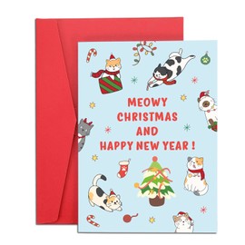 Cat Christmas Cards for Women Men Merry Christmas Card for Her Him Thank You Christmas Cards with Envelopes for Teen Girls Boys Cute Funny Christmas Card for Girlfriend Boyfriend Husband Wife Friends