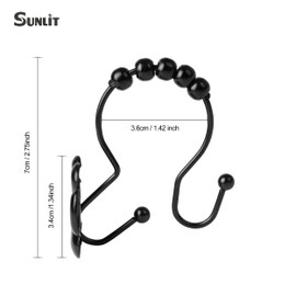 Sunlit Fashion Design Cute Paw Print Polished Double Shower Curtain Hooks for Dog Cat and Bear, Rust Proof Oil Metal Shower Curtain Rings, Black-12 Pack