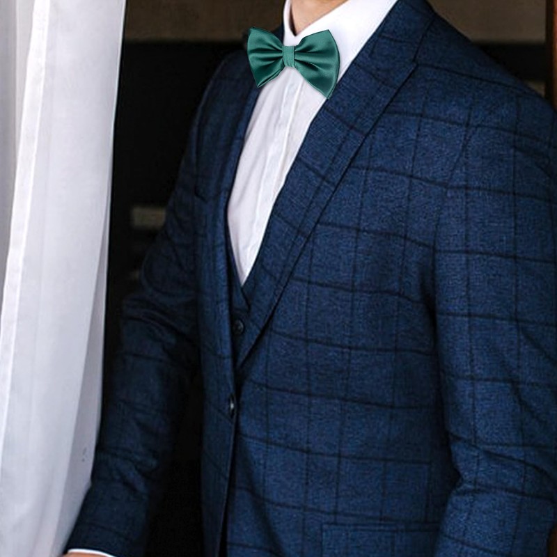 Mens Solid Color Double Fold Pre-tied Bow Tie and Pocket