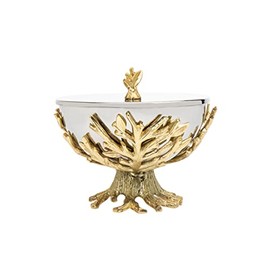 Godinger Decorative Serving Bowl Centerpiece Serveware Golden Branch Metal with Lid - 6.5 Inches