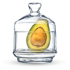 Lemon Keeper Saver Holder Container, Multipurpose Tomato, Avocado, Onion, Glass Salt and Pepper Containers with Glass Lid/Saver/Container/Storage, Citrus Mini Containers for Fridge (1 PCS)