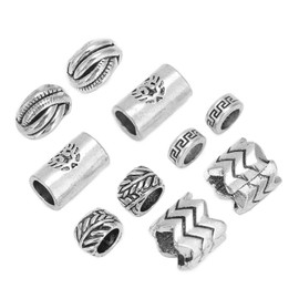 Beard Hair Beads, 10pcs Beard Beads Alloy Antique Norse Dreadlock Beads Rune Beads Tube Beads Pendants for Hair Decorations Men Women Diy Project Beard Hair Bracelets Pendant Necklace