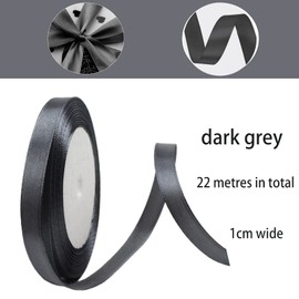 Dark Gray Satin Ribbon 10mm, 23 Meters Dark Gray Fabric Ribbons Double Sided Silk Ribbons for Gift Wrapping, Crafting, Hair Bows, Balloons, Sewing, Wreaths, Cakes, Wedding Party, Christmas Decoration