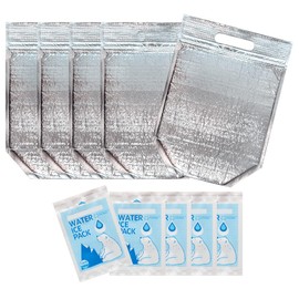 Insulated Lunch Bag with Zip Lock & Handle, Reusable Cool & Thermal Bags, Cooler Pouch, Hot & Cold, Ideal for Sandwich, Snack, Drink, Grocery, Camping (Large_5 bags 13.4 x 11.8 inches + 5 Ice packs)