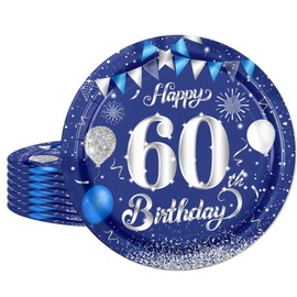 16Pcs Navy Blue 60th Birthday Plates 9inch Paper Plate for 60th Party Decorations Blue,60th Birthday Decorations Plates for Man Men Him Party Paper Plates 9" Tableware for 60th Dinner Paper Plates