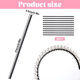 10 Pcs Plain Headband Teeth Strips for Crafts DIY, Black Headband Rubber Teeth Comb Anti-Slip Self-adhesive Hair Bands Teeth Silicone Grips for Crown Tiara Hair Hoop Accessories for Women Girls
