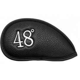 Golf Iron Cover with Magic Tape Closure Golf Head Cover High-Quality Synthetic Leather Lightweight Wear-Resistant Number Embroidery Wedge Cover Head Protection Cover 48°~62° GDX-048 (Black Single 48°)