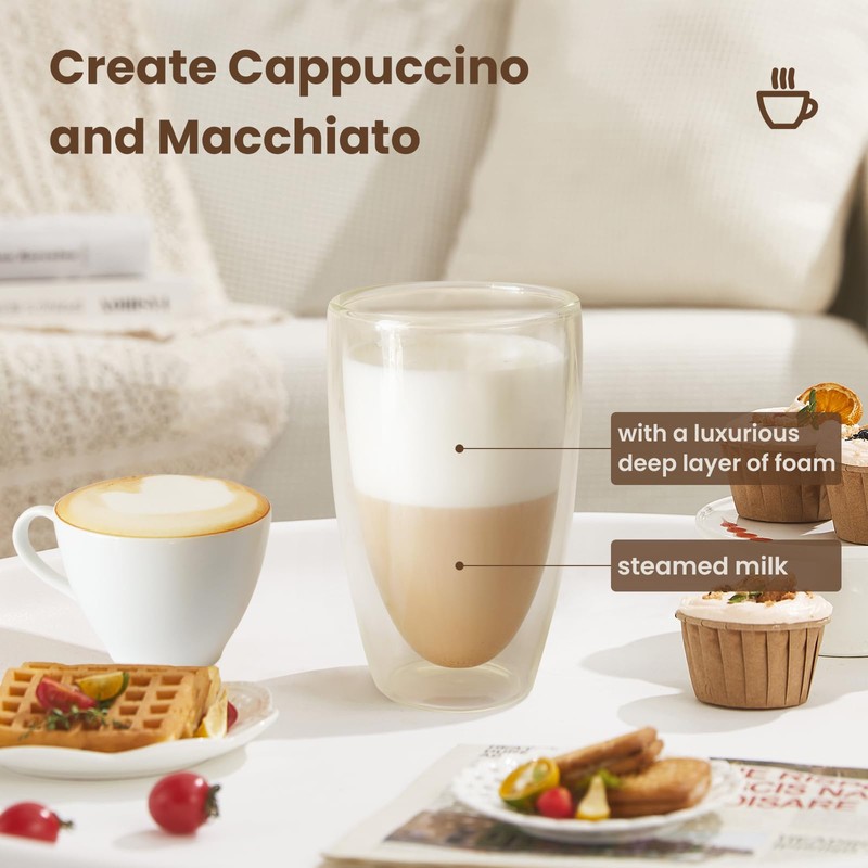 Stainless Steel Milk Frother for Coffee, 3-in-1 Electric Milk Warmer