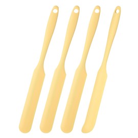 uxcell 4Pcs Silicone Jar Spatula, Heat Resistant Jam Spreader Non-Stick Silicone Scraper Spatula with Long Handle for Jars, Bottles, Cooking Baking Mixing Tools (Light Yellow)