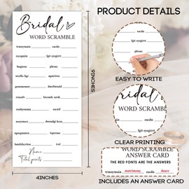 MXLINSW Minimalist White Wedding Shower Games Cards, Word Scramble, Bridal Shower Games, Engagement Party Wedding Card for 25 Guests, Bridal Party Supplies 4x9inch-A06