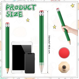 Trandraft 16 Inch Pencils Wooden Jumbo Pencils Giant Wooden Pencils Funny Big Pencil with Cap and Eraser Large Pencil Fun Novelty Gifts for Kids School Kindergarten Home Office Prop Supplies (Green)